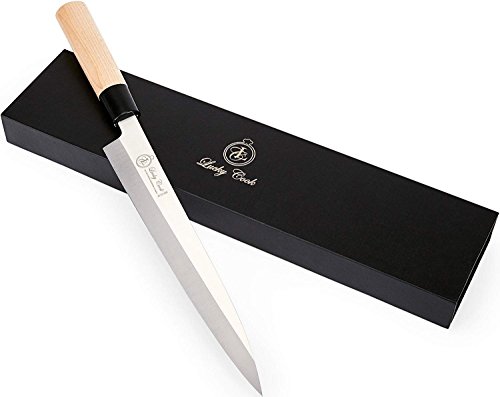 Sashimi Sushi Knife 10 Inch - Perfect Knife For Cutting Sushi & Sashimi, Fish Filleting & Slicing - Very Sharp Stainless Steel Blade & Traditional Wooden Handle + Gift Box