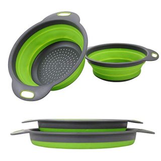 Collapsible Colander, 2 Collapsible Set, Learja Food-Grade Silicone kitchen Strainer Space-Saver Folding Strainer Colander, Sizes 8 inches - 2 Quart, and 9.5 inches - 3 quart (Green)