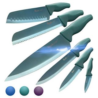 Wanbasion Green Professional Kitchen Knife Chef Set, Kitchen Knife Set Stainless Steel, Kitchen Knife Set Dishwasher Safe with Sheathes