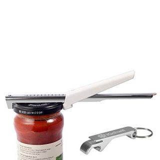 Kichwit Adjustable Jar Opener for Arthritis - All Metal Construction - Easily Opens 3/8" to 4" Jar and Bottle Lids - Free Bonus Bottle Opener Keychain Included