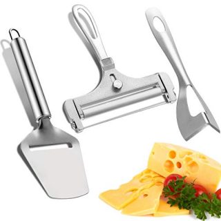 3Pcs Stainless Steel Wire Cheese Slicer Kit with Adjustable Thickness Cheese Slicer, Cheese Butter Plane Tool, Cheese Shovel Knife Cutter Kitchen Cooking Tool for Soft, Semi-Hard, Hard Cheeses& Butter