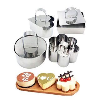 Stainless Steel Mousse Ring Set of 4, Mini Fondant Cheese Cake Mold Baking Pastry Rings with Pusher,Cupcake Mold Salad Dessert Mold Cake Decorating Tools