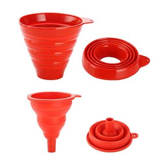 Elevkin Set of 2 Collapsible Silicone Funnels —Wide Mouth Funnel + Small Funnel —Foldable Kitchen Funnels for Water Bottle Liquid/Canning Transfer (2, Red)