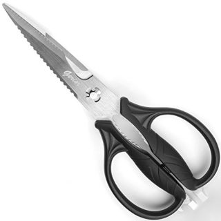 Kitchen Scissors - Heavy Duty Shears for Cutting Chicken, Poultry, Food, Meat - Black Handle