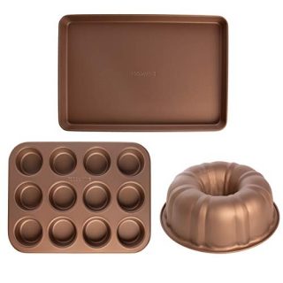 Food & Wine (3 Piece) Nonstick Bakeware Set Bundt Cake Pan Muffin Tin Baking Sheet Pan Oven Trays Non Stick Kitchen Bake Set