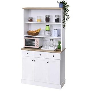 HOMCOM 71" Kitchen Pantry Buffet Server Hutch Storage Sideboard, Bookcase with Drawers & Cabinets for Living Room, White