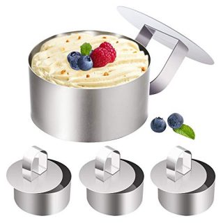 Stainless Steel Small Cake Rings, Mousse Cake Molds and Pastry Mini Baking Ring,Food Ring Mould Dessert Rings Set for Pastry Cake Baking-Set of 4 with 4 Pusher (Round)