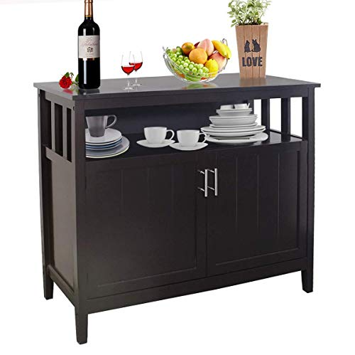 Buffet Cabinet Kitchen Sideboard Storage Cabinet Free Standing Cupboard Adjustable Shelf(Brown) (Brown)