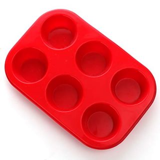 Silicone Muffin Pan, European LFGB Silicone Cupcake Baking Pan, 6 Cup Muffin, Non-Stick Muffin Tray, LFGB Approved Egg Muffin Pan, Food Grade Molds Red