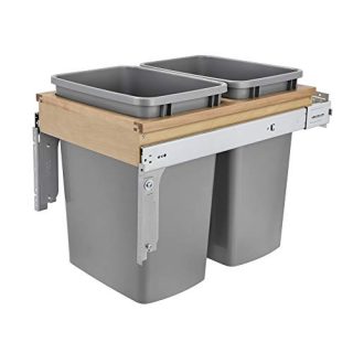 Rev-A-Shelf 4WCTM-18BBSCDM2 Double 35-Quart Pull Out Top Mount Kitchen Trash Container Bin Wastebasket for 1.5 Inch Face Frame Cabinets, Silver