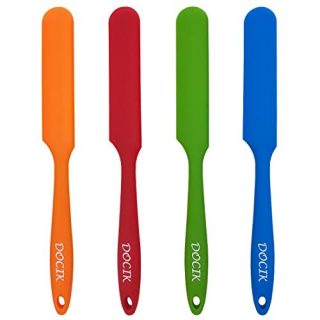 Docik 4 Piece Silicone Jar Spatulas Set, Heat-Resistant Non-Stick Silicone Rubber Butter Cake Cream Spatulas Mixing Batter Baking Scrapers, Seamless Design
