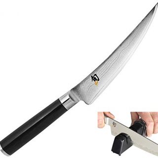 Shun DM0743 Classic Gokujo Boning and Fillet, 6-Inch & Kai Diamond and Ceramic Retractable Knife Sharpener (Bundle)