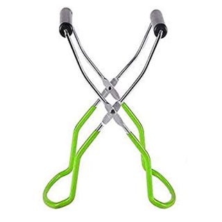 Canning Jar Lifter with Rubber Grips, Long Handle Canning Tongs Stainless Steel Lifter Cans Anti-Scalding, Anti-Slip Wide-Mouth Clip Universal for Kitchen Restaurant (Green)
