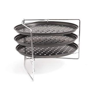 Chef Pomodoro Pizza Baking Set with 3 Pizza Pans and Pizza Rack, Non-stick Perforated Pizza Trays, for Oven