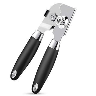 Can Opener Manual, Food Grade Stainless Steel Heavy Duty Opener with Smooth Edge, Ergonomic with Soft Grips Handle Anti-slip Hand Grip, Safe and Efficient Opening, Handy Can Opener, Mysterious Black