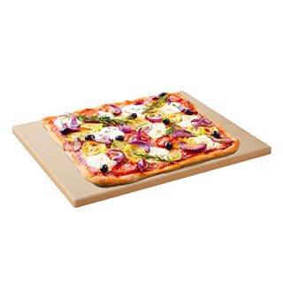 Arcedo Pizza Stone for Oven and Grill, Heavy Duty Ceramic Rectangular BBQ Pizza Pan, Thermal Shock Resistant Pizza Grilling Stone, Perfect Baking Tool for Pizza, Bread, Pies and More, 15 x 12 Inch