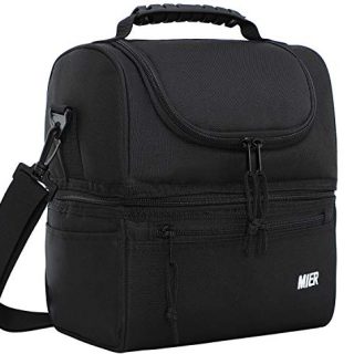 MIER Adult Lunch Box Insulated Lunch Bag Large Cooler Tote Bag for Men, Women, Double Deck Cooler(Black)