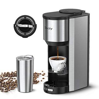 Sboly Coffee Machine Grind and Brew 2 In 1, Automatic Single Serve Coffee Maker with 16oz Travel Mug and Built-in Grinder, Strength Setting, Stainless Steel