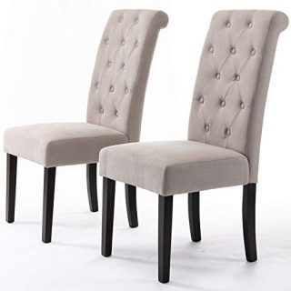 DininL Fur Dining Chair Kitchen Chairs Set of 2 Modern Dining Room Side Chairs Fabric Cushion Seat Back (Light Gery)