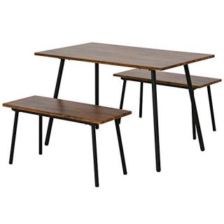 3 Piece Table Dining Set with 2 Matching Benches