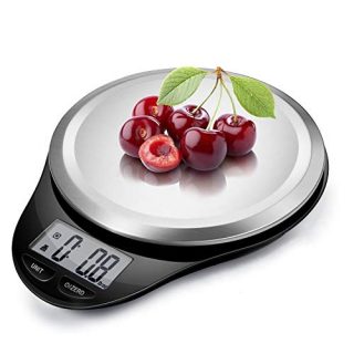 Digital Kitchen Scale with Wide Stainless Steel Platefrom High Accuracy Multifunction Food Weight Scale LCD Display for Baking Cooking Max 11lb, Tare & Auto Off Function Hang to Stow - Black