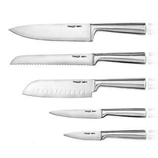 Knife Set, Elegant Life Professional 5-Piece Full tang Stainless Steel Kitchen Knifes Set, Non-Slip Frosted Handle, Serrated and Standard Sharp Chef Knife, Bread Knife for Mincing, Chopping, Slicing