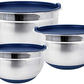 Fitzroy and Fox Non-Slip Stainless Steel Mixing Bowls with Lids, Set of 3, Blue