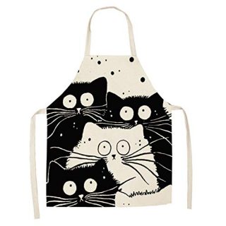 EVERY-BOBO Ktchen Apron Cute Cartoon Cat Print Kitchen Apron Cotton Linen Easy Clean 10 Styles S/L Sizes