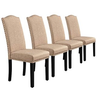 Yaheetech Dining Chairs Fabric Parson Chairs with Rubber Wood Legs and Upholstered Backrest for Dining Room, Living Room, Hotel, Restaurants, Set of 4, Khaki