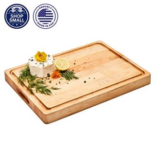 Made in USA, Large Reversible Multipurpose Maple Wood Cutting Board: 17x13x1.5 Juice Groove & Cracker/Bread Holder (Gift Box Included) by Sonder Los Angeles