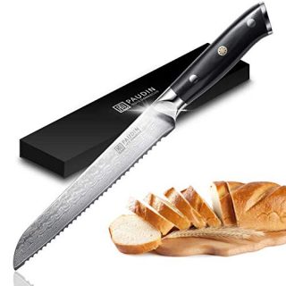 PAUDIN Bread Knife - Damascus Serrated Bread Knife 8 inch, 67 Layers Japanese VG10 Steel Sharp Blade with Ergonomic Micarta Handle, Ideal Kitchen Knife for Cut Crusty Bread Cake and Toast