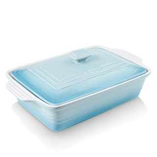 KOOV Ceramic Casserole Dish with Lid, Covered Rectangular Casserole Dish Set, Lasagna-Pans for Cooking, Baking dish With Lid for Dinner, Kitchen, 9 x 13 Inches, Gradient Series (Gradient Arctic)