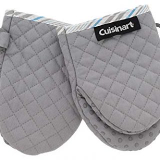 Cuisinart Silicone Mini Oven Mitts, 2pk - Little Oven Gloves for Cooking - Heat Resistant, Non-Slip Grip, Hanging Loop, 5.5 x 7.5 Inches - Ideal for Handling Hot Kitchen, Bakeware Items - Drizzle Grey