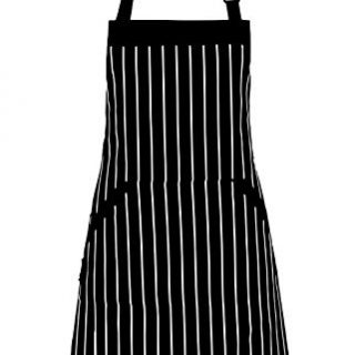 Adjustable Bib Apron with Pockets - Extra Long Ties, Commercial Grade, Unisex - Black/White Pinstripe (33 x 27 Inches) - Homwe