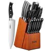 Deik Knife Set, Upgraded Stainless Steel Kitchen Knife Set 15PCS for Anti-rusting, Super Sharp Carving Knife Set with Ergonomic Handle in Hardwood Block