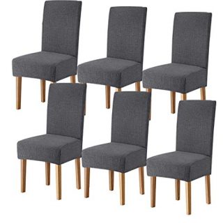 Lacoreka Dining Chair Cover Seat Slipcover Set of 6 Super Fit Stretch Removable Washable Parsons Short Chair Protector Covers for Kitchen,Hotel,Dining Room,Ceremony,Banquet Wedding (6 Pack, Dark Grey)