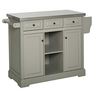 HOMCOM 51" x 18" x 36" Pine Wood Stainless Steel Portable Multi-Storage Rolling Kitchen Island Cart with Wheels - Grey