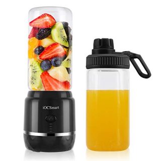 iOCSmart Portable Blender USB Rechargeable, Wireless Electric Personal Juicer Blender for Shakes and Smoothie with 2 Juicer Cup Travel Bottle, 4000mAh High Capacity Batteries (Black)