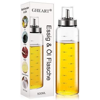 Olive Oil Dispenser Bottle, Glass Oil & Vinegar Cruet Bottle 500ml /17oz for Kitchen Cooking, Grilling, Pasta, BBQ, Stainless Steel Pour Spout, Easy to Refill and Clean