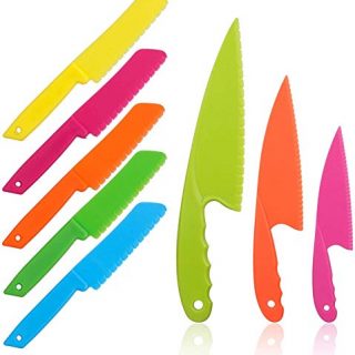8 Pcs Kid Plastic Kitchen Knife Set for toddler, Toddler’s Cooking Knives Children's Safe Cooking Chef Nylon Knives for Fruit, Bread,Cake,Salad,Lettuce Knife