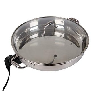 Electric Skillet By Cucina Pro - 18/10 Stainless Steel with Tempered Glass Lid, 16" Round