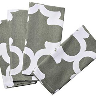 Crabtree Collection Deluxe Cotton Gray Trellis Napkin Set, Bright Colors for Kitchens and Dining Rooms -