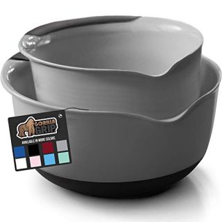Gorilla Grip Original Mixing Bowls Set of 2, Slip Resistant Bottom, Includes 5 Qt and 3 Quart Nested Bowl, Dishwasher Safe, Grip Handle for Easy Mix and Pour, Baking and Cooking 2 Piece Set, Gray