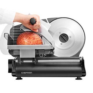Chefman Electric Deli & Food Slicer Machine for Home Use Slice Meat, Cheese, Bread, Fruit & Vegetables, Adjustable Thickness, Blade, Safe Non-Slip Feet, Easy to Clean, Black/Die Cast Stainless Steel