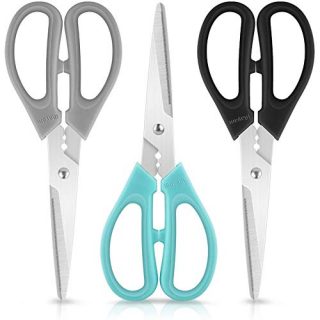 Kitchen Shears Scissors Stainless Steel, iBayam 3-Color 8 Inch Dishwasher Safe Food Scissors for Herbs Chicken Meat Poultry Vegetable Fish BBQ, Utility Multipurpose Scissors for Cutting Paper Boxes