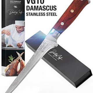 Damascus Boning Knife 6 Inch Blade - Japanese VG10 67 Layer Stainless Steel - Kitchen Granton Edge Professional and Home - Best Outdoor carving fillet chefs knives - Ergonomic G10 Wood Handle