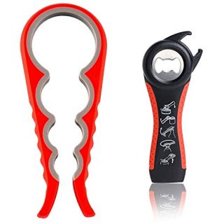 OPENNIN Bottle Can and Jar Grip Opener, 2 pack Jar Openers Multi Kitchen Tools Set, Lid Seal Remover Lid Twist Off for Children, Elderly and Rheumatoid Arthritis Sufferers, Red, 5.75 INCH