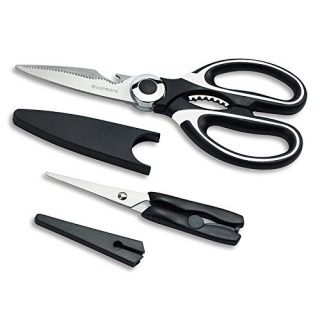 GOURMORE Kitchen Scissors Ultra Sharp Premium Stainless Steel Heavy Duty Shears and Multi Purpose for Chicken, Poultry, Fish, Meat, Vegetables, Herbs, and BBQ, 8.3'' x 3.5'', Black/White