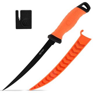 DPNAO Fishing Fillet Knife, 7-9 inch with Razor Sharp Stainless-Steel Flexible Blade, Non-Slip Grip, Includes Sheath and Sharpener