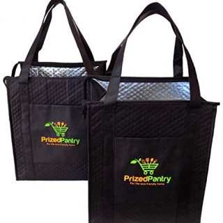 Prized Pantry 2 Pack Insulated Reusable Grocery Bags, X-Large Heavy Duty Cooler Tote Bags, Premium Insulation, Bottom Support, Wrap-Around Handles, Front Pocket, Zipper, No Leak, Keeps Food Hot/Cold